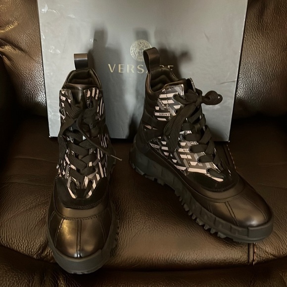 Versace La Greca leather suede monogram combat Boots NWB - Picture 3 of 7